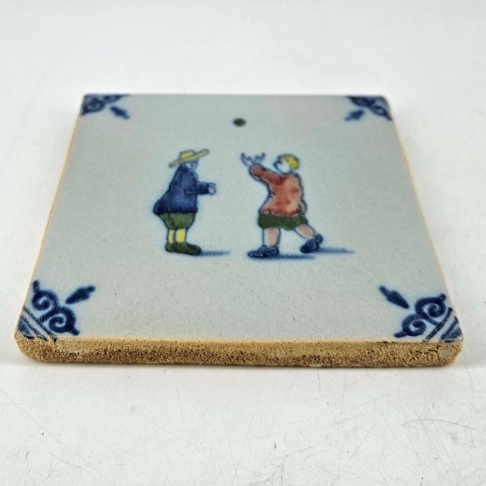 Antique Delft Holland polychrome tile MAKKUM Tichelaar children playing - Picture 2 of 3